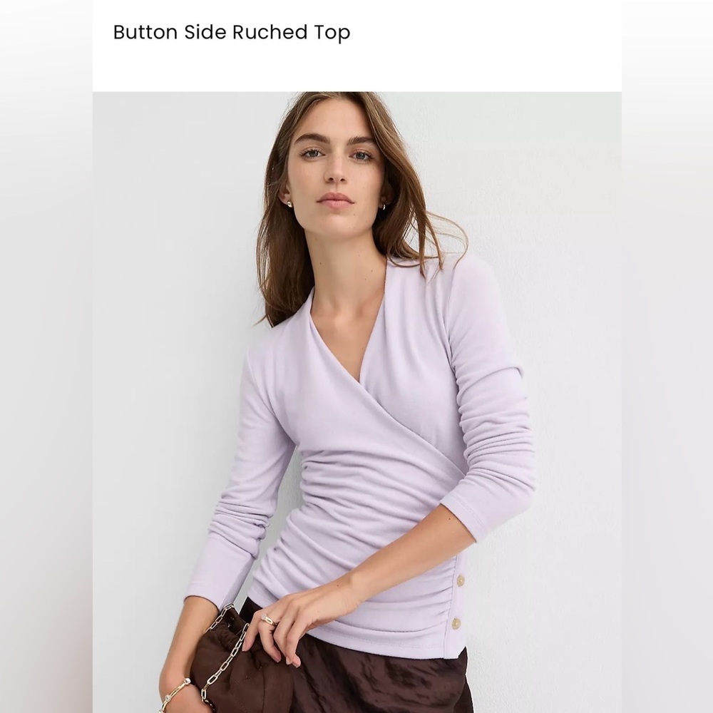 LOFT Button Side Ruched Sweater. Pastel Orchid. Medium. NWT